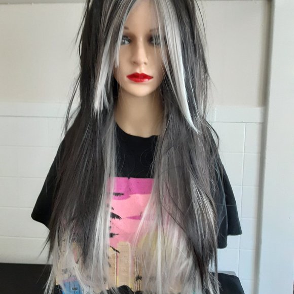 Black & gray  EMO Wig gothic, wig  human hair mix scene wig
